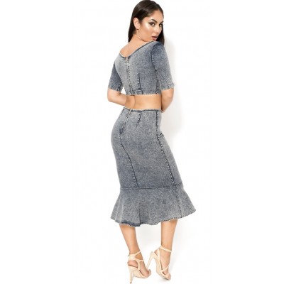 'Aanisa' denim two piece dress with fluted hem